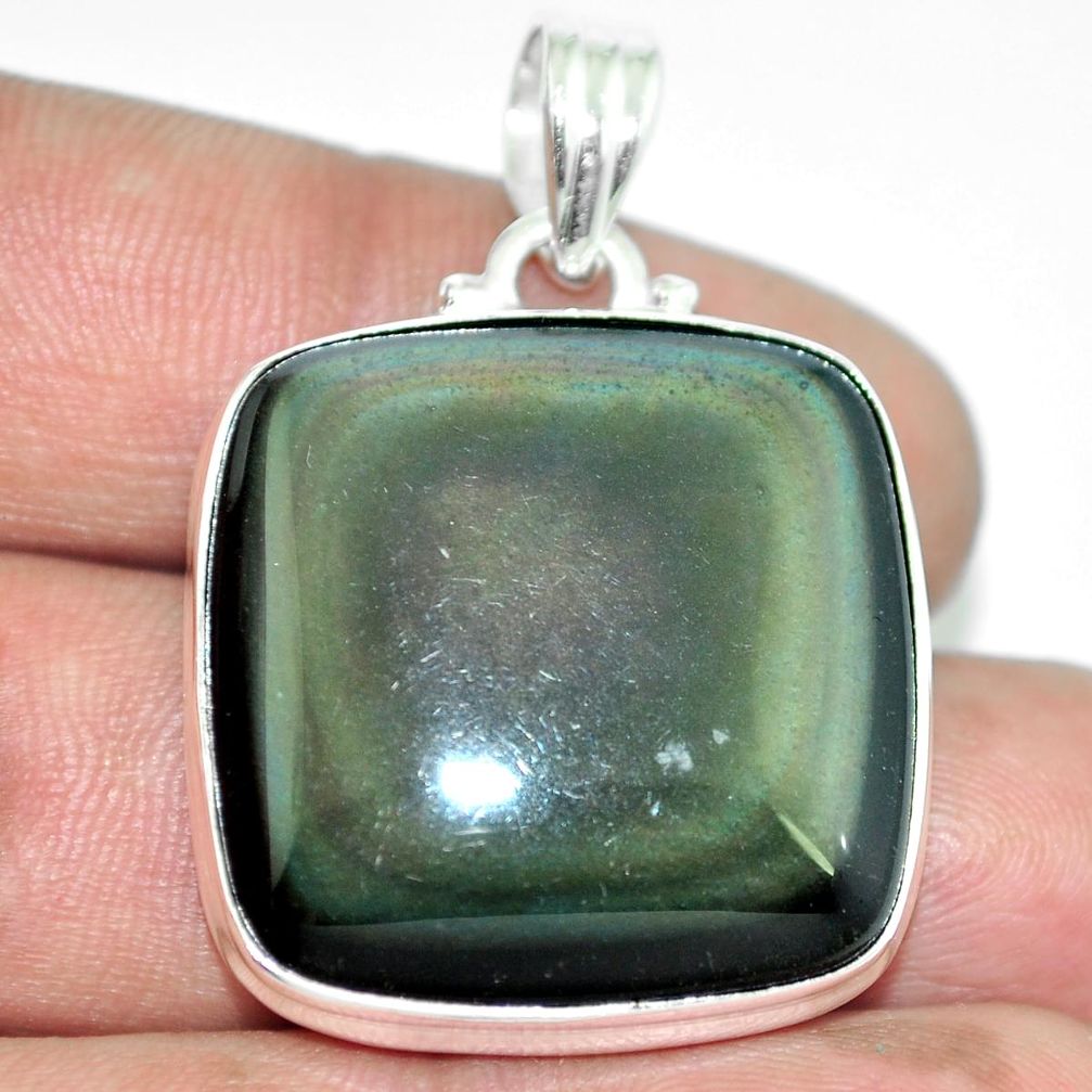 Natural rainbow obsidian eye 925 sterling silver pendant jewelry m55148