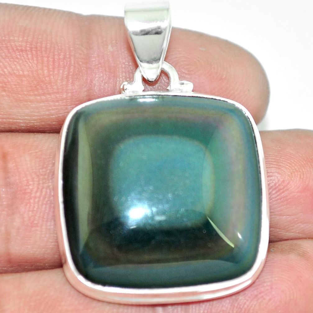 Natural rainbow obsidian eye 925 sterling silver pendant jewelry m55149