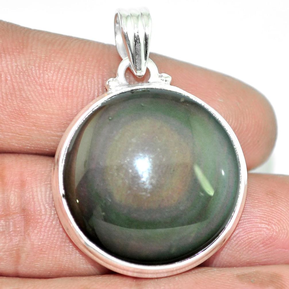 Natural rainbow obsidian eye 925 sterling silver pendant jewelry m55155