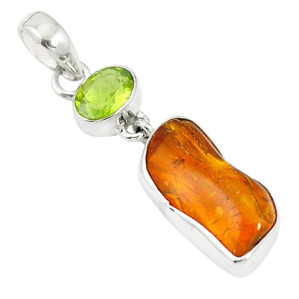 Natural yellow amber green peridot 925 sterling silver pendant jewelry m55287