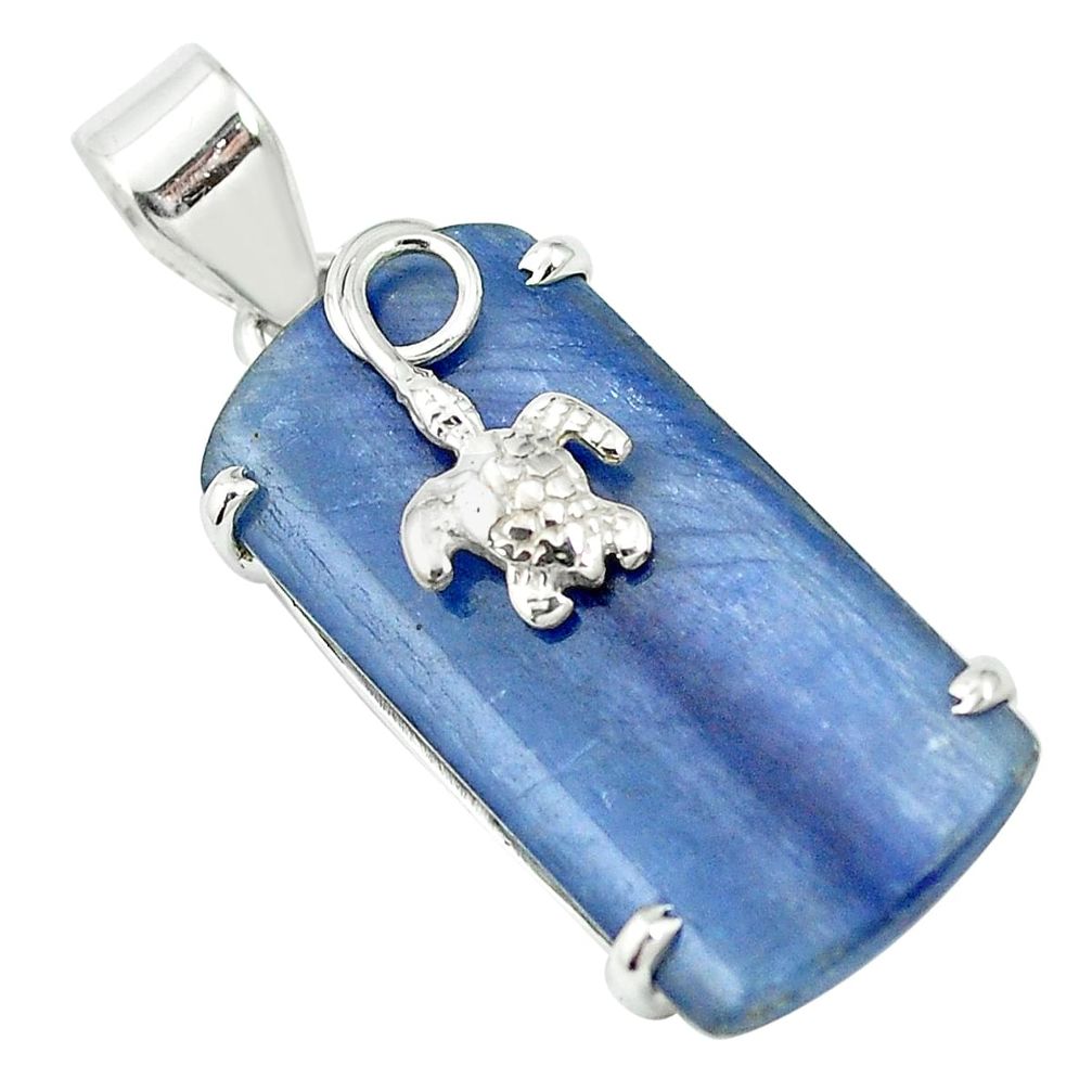Natural blue kyanite 925 sterling silver turtle pendant jewelry m55434