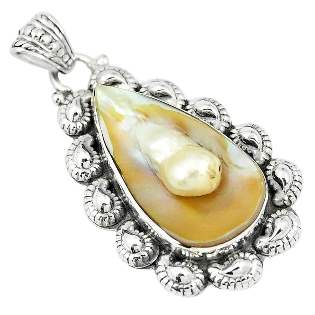 925 sterling silver natural white blister pearl pendant jewelry m55464