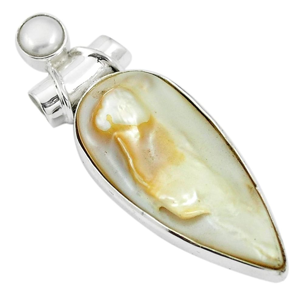 Natural white blister pearl 925 sterling silver pendant jewelry m55465