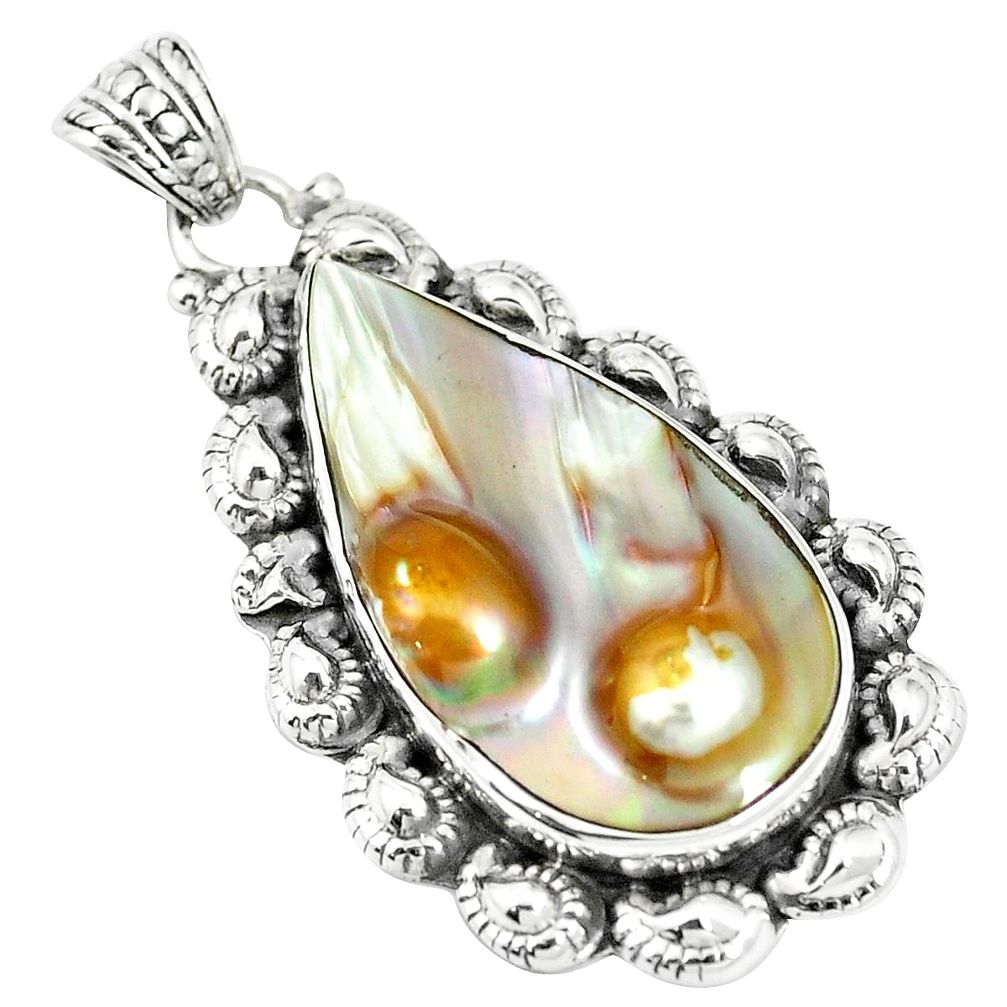 Natural white blister pearl 925 sterling silver pendant jewelry m55471