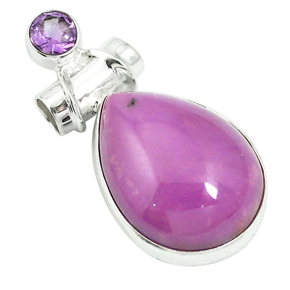 925 silver natural purple phosphosiderite (hope stone) pear pendant m55500