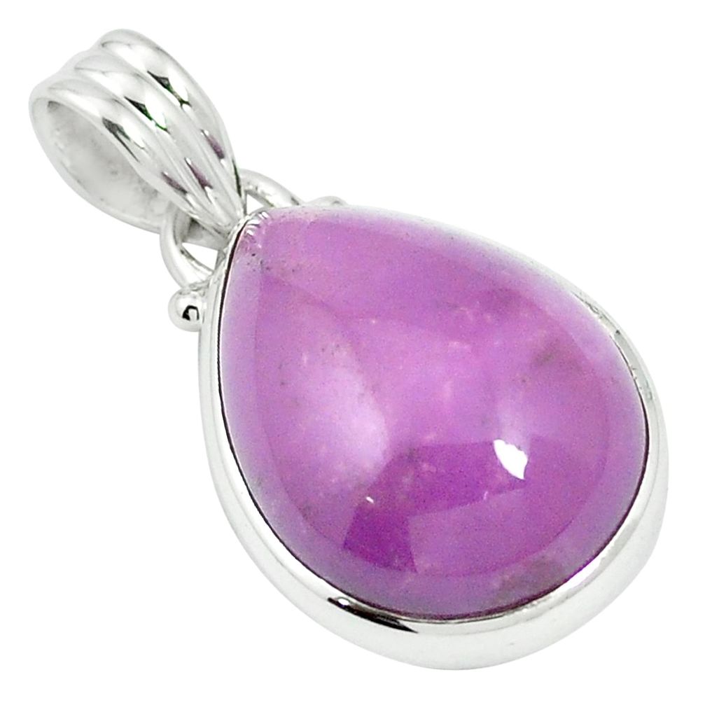 Natural purple phosphosiderite (hope stone) pear 925 silver pendant m55541
