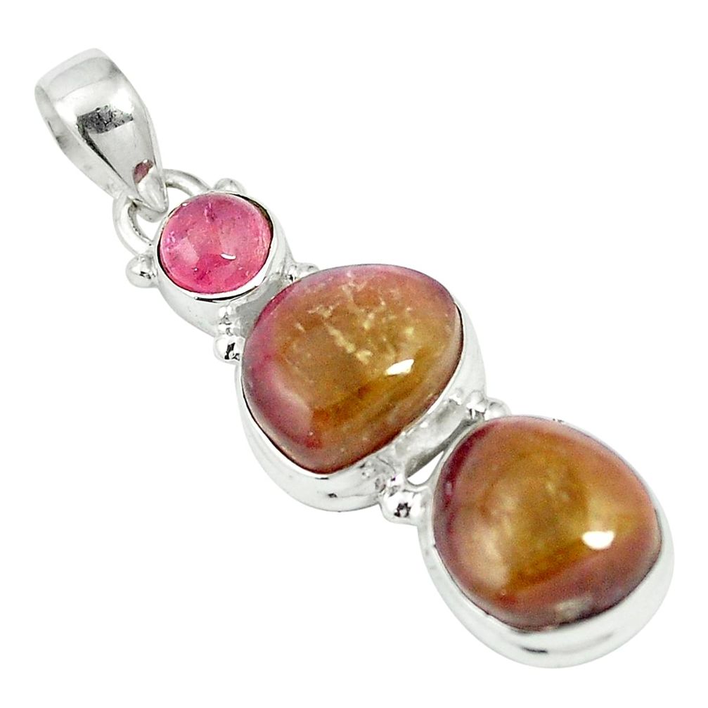 Natural pink bio tourmaline tourmaline 925 silver pendant m55582