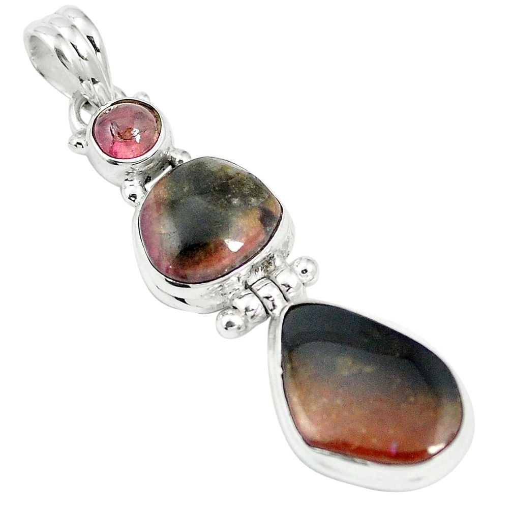 Natural pink bio tourmaline tourmaline 925 silver pendant jewelry m55588