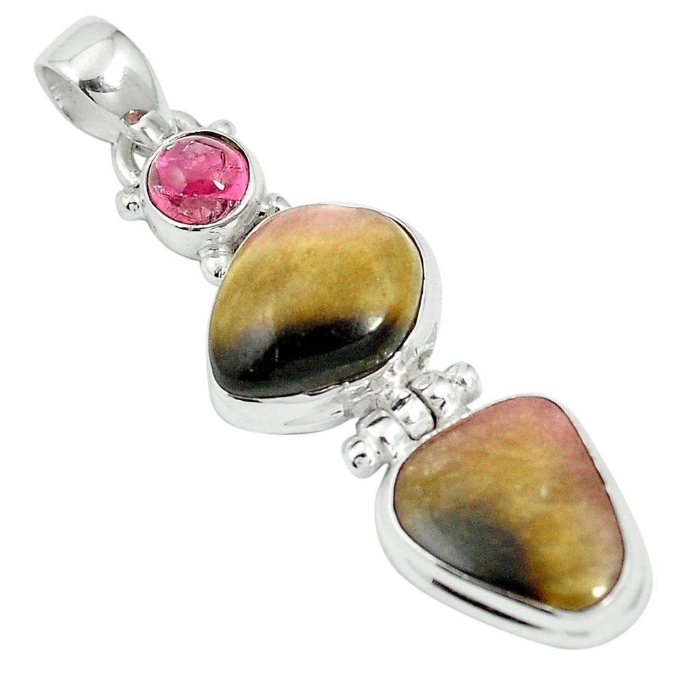 Natural pink bio tourmaline tourmaline 925 silver pendant jewelry m55589