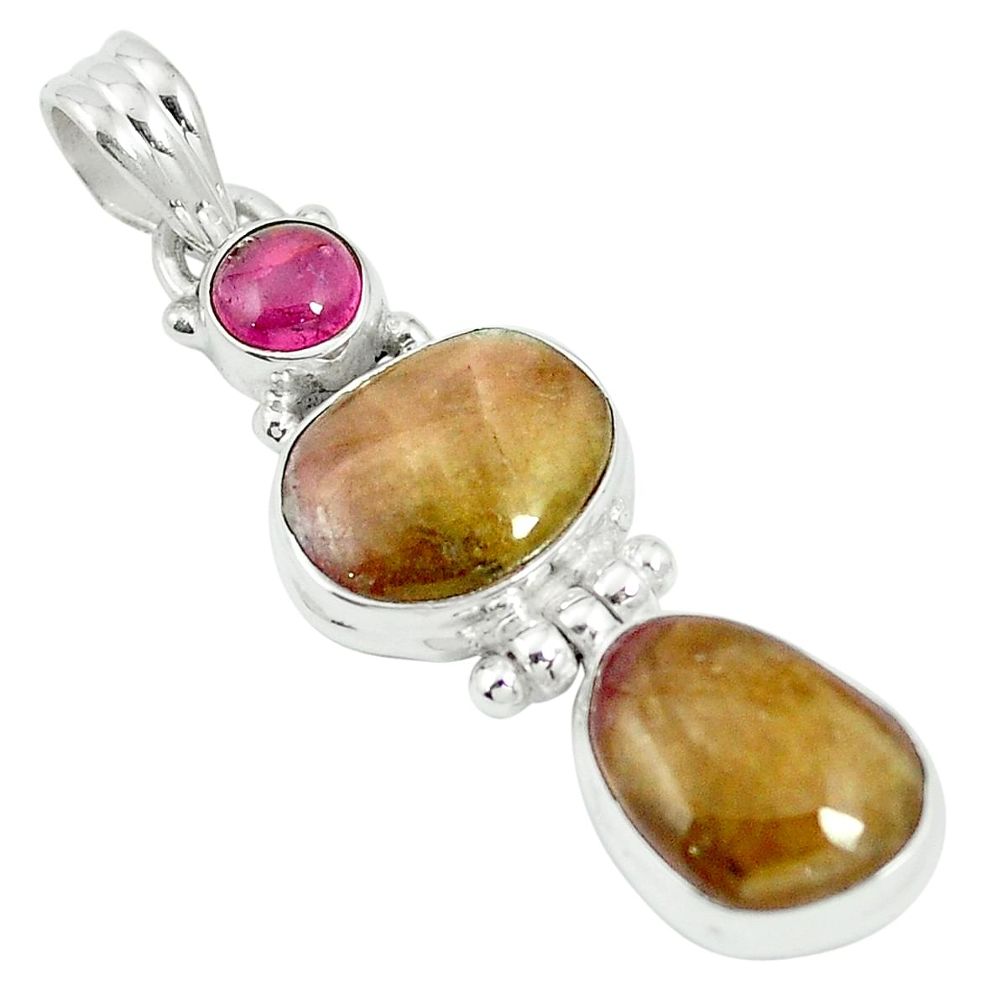 Natural pink bio tourmaline tourmaline 925 silver pendant jewelry m55601