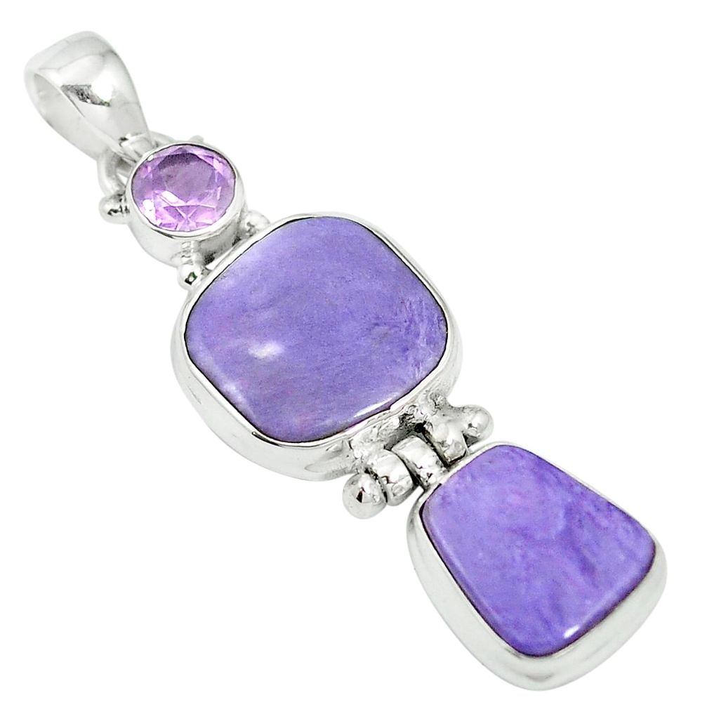 Natural purple charoite (siberian) amethyst 925 silver pendant m55614