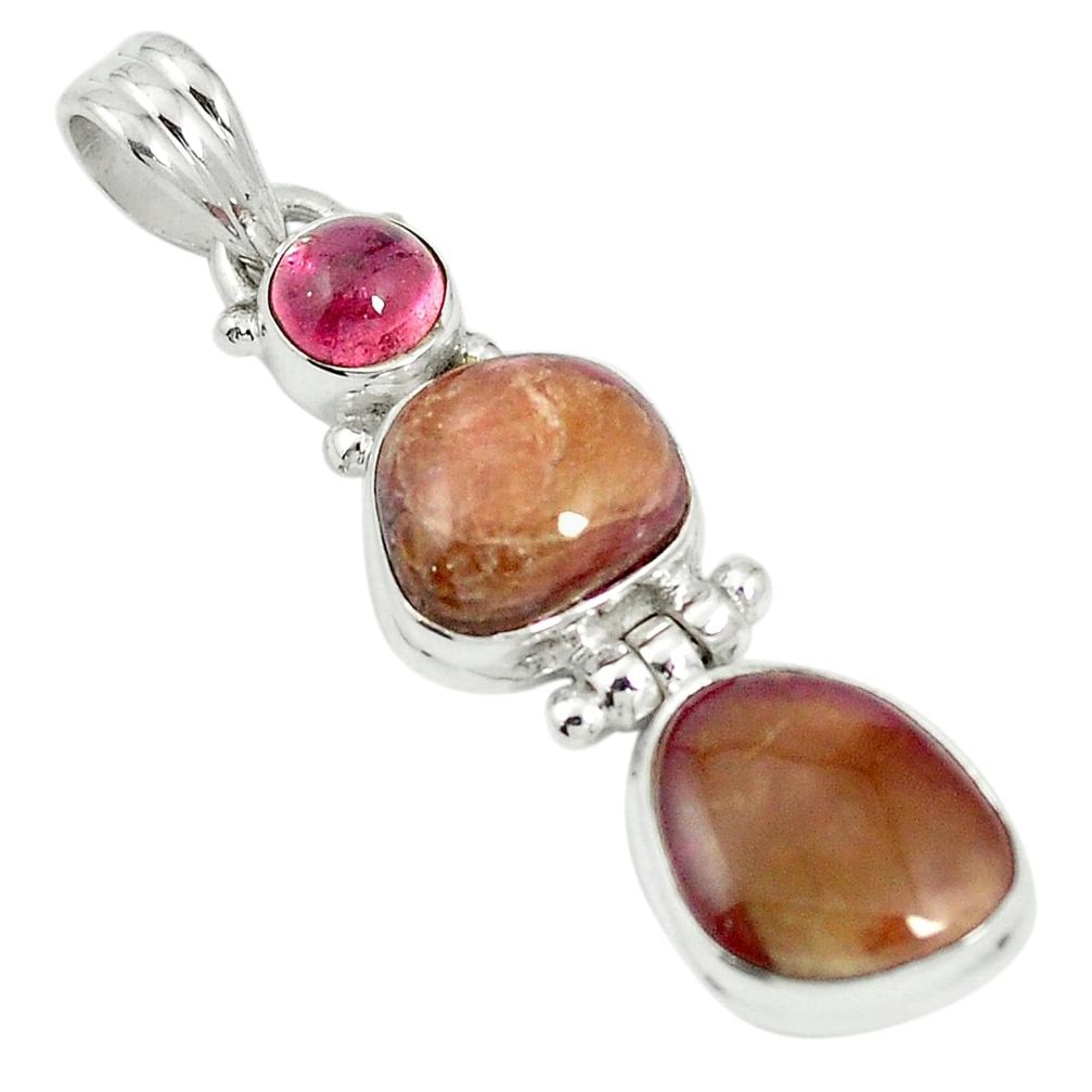 Natural pink bio tourmaline 925 sterling silver pendant jewelry m55629