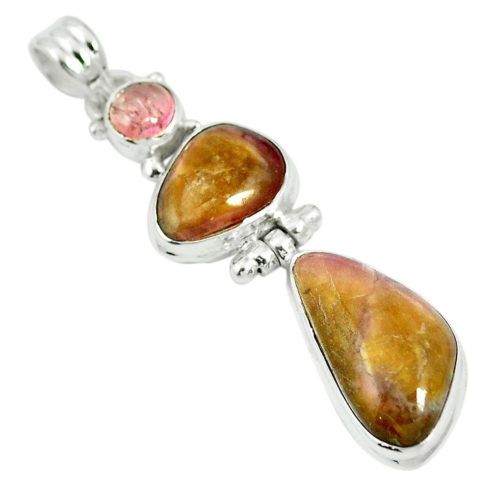 Natural pink bio tourmaline 925 sterling silver pendant jewelry m55638