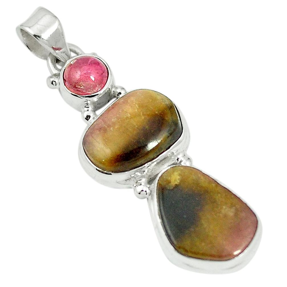 Natural pink bio tourmaline 925 sterling silver pendant jewelry m55639