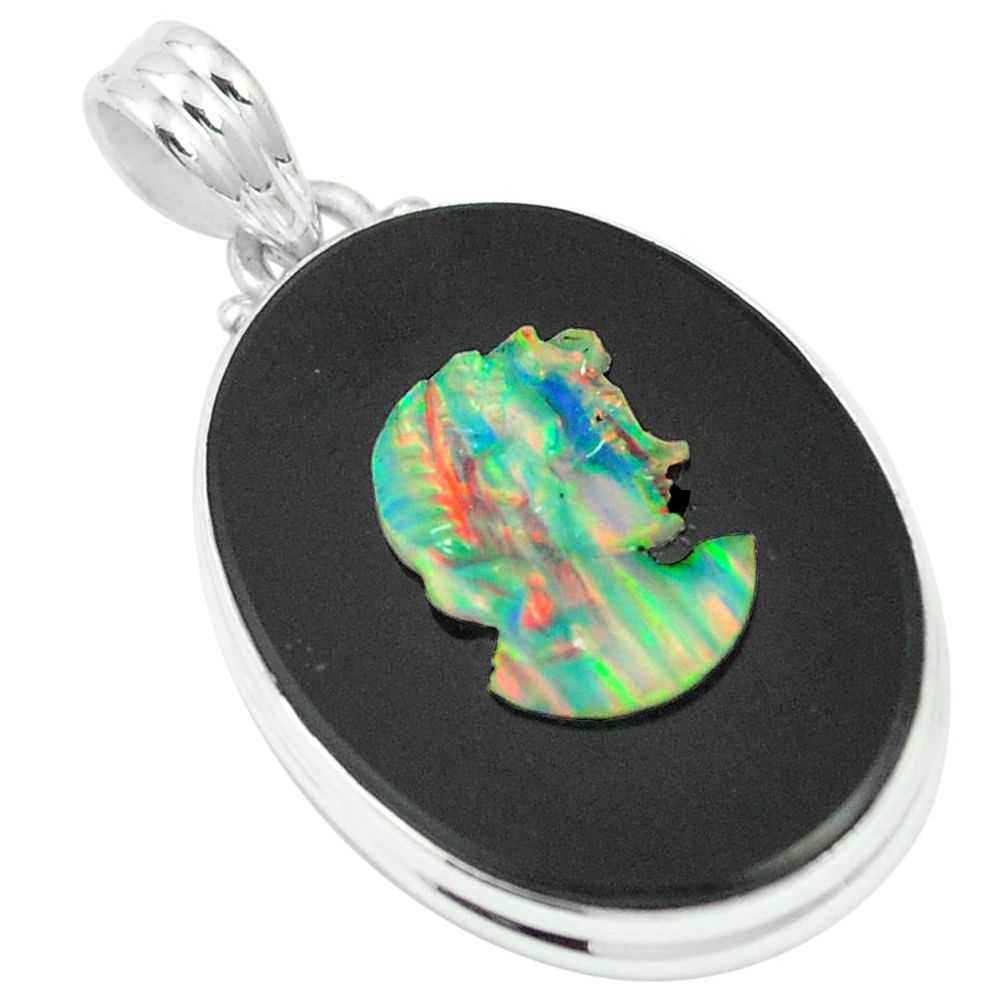 17.98cts black cameo opal on onyx 925 sterling silver pendant m55651