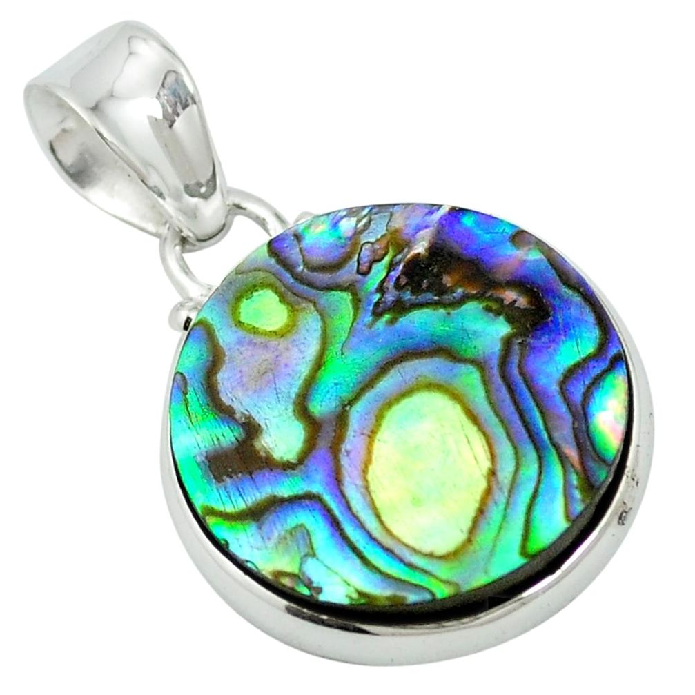 Natural green abalone paua seashell 925 sterling silver pendant m56081