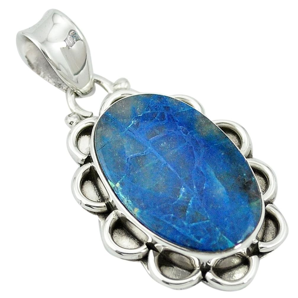 925 sterling silver natural blue shattuckite oval pendant jewelry m56139