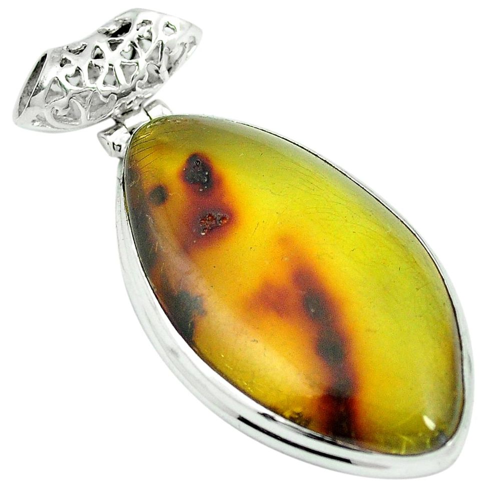 Natural green amber from colombia 925 sterling silver pendant m56570