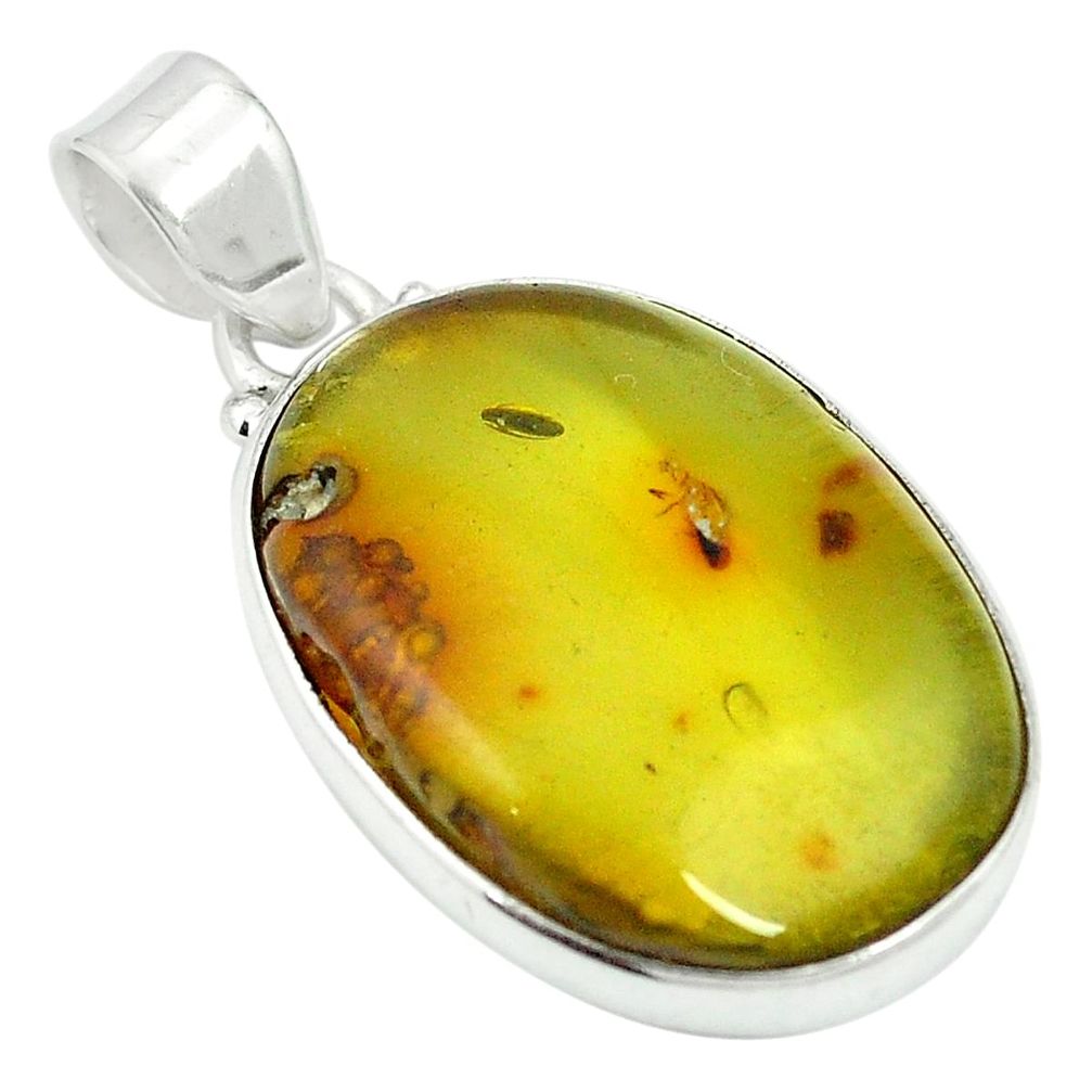 Natural green amber from colombia 925 sterling silver pendant m56573