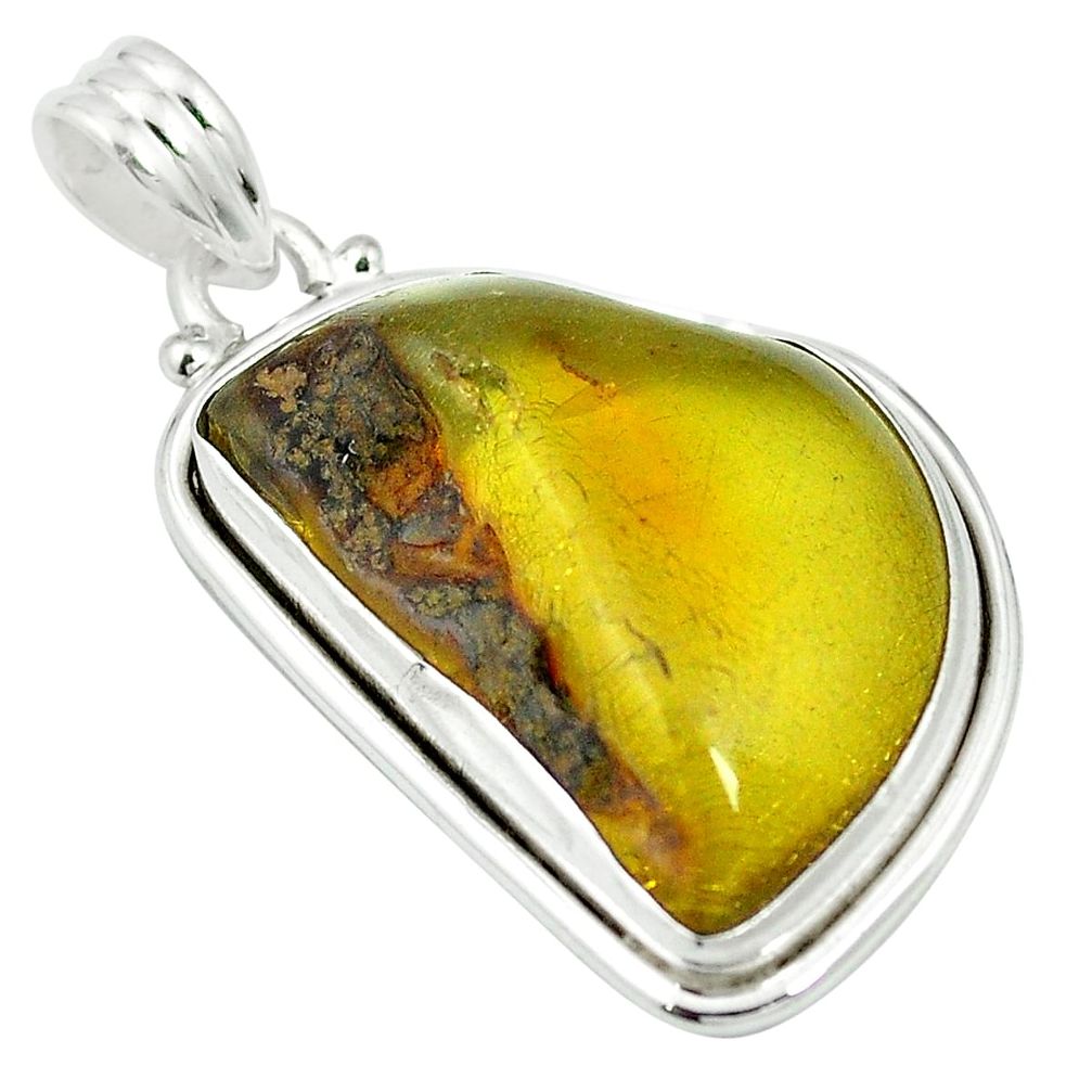 Natural green amber from colombia 925 sterling silver pendant m56577