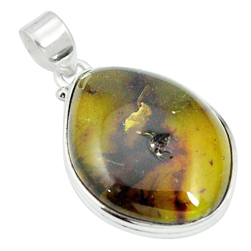 Natural green amber from colombia 925 sterling silver pendant m56578