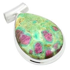 Natural pink ruby in fuchsite 925 sterling silver pendant m56622