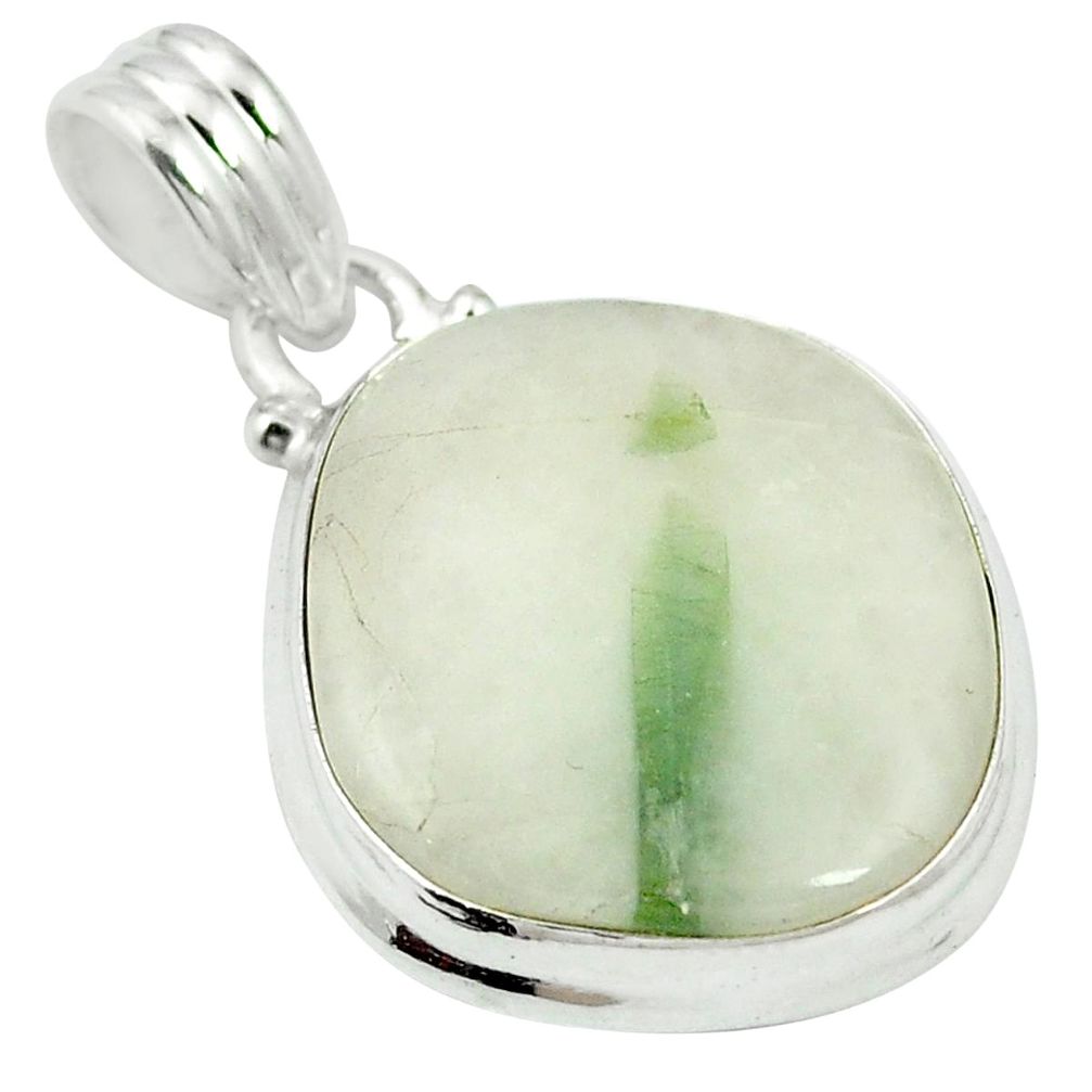 Natural green tourmaline in quartz 925 sterling silver pendant m56633