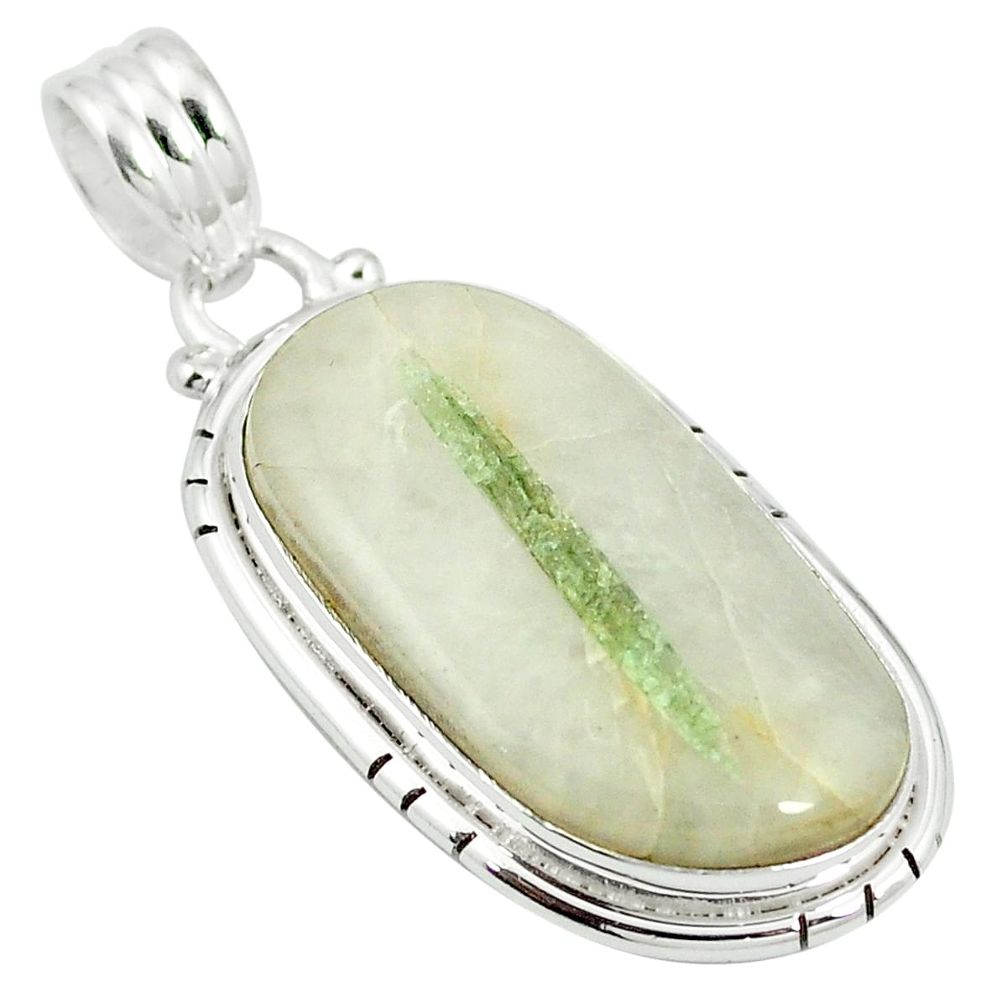 Natural green tourmaline in quartz 925 sterling silver pendant m56638