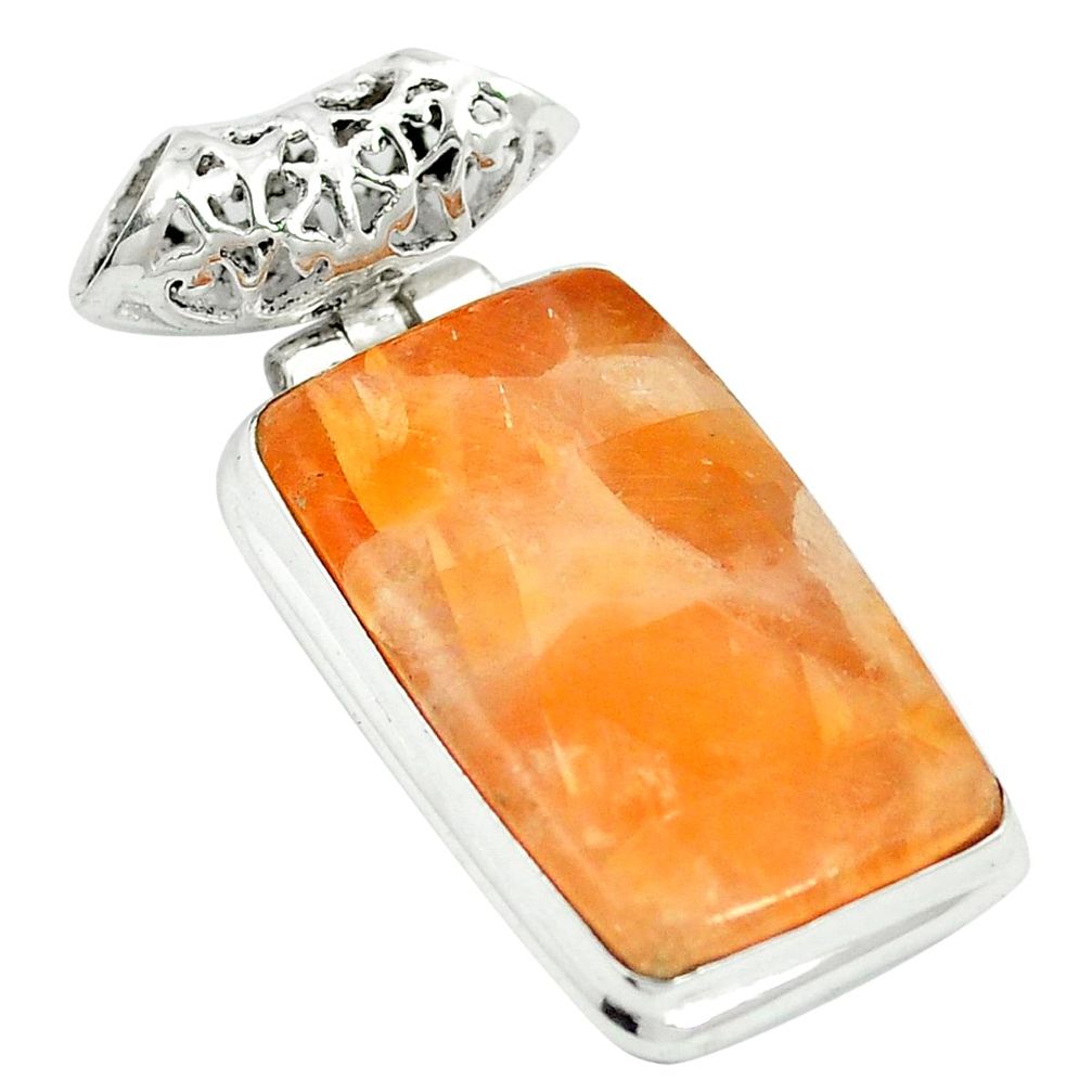 925 sterling silver natural orange calcite octagan pendant jewelry m56724