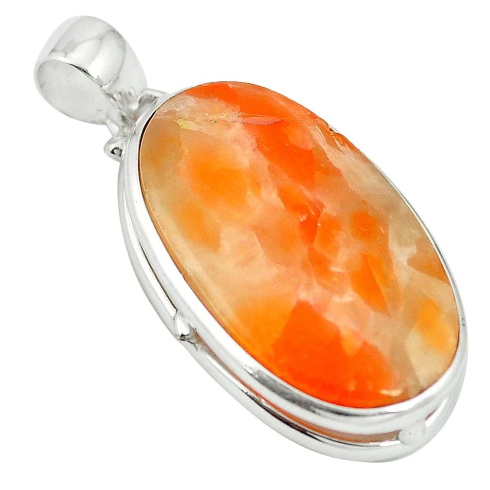 Natural orange calcite 925 sterling silver pendant jewelry m56726