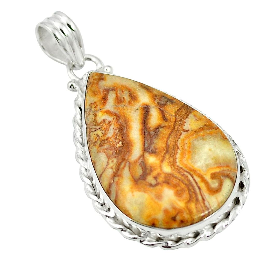 925 sterling silver natural brown picture jasper pear pendant jewelry m56738