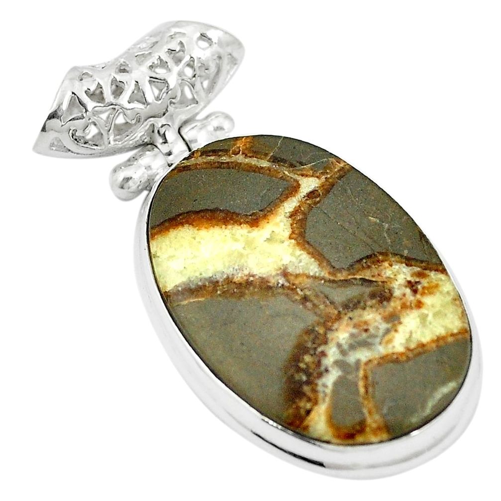 Natural brown septarian gonads oval 925 sterling silver pendant m56746