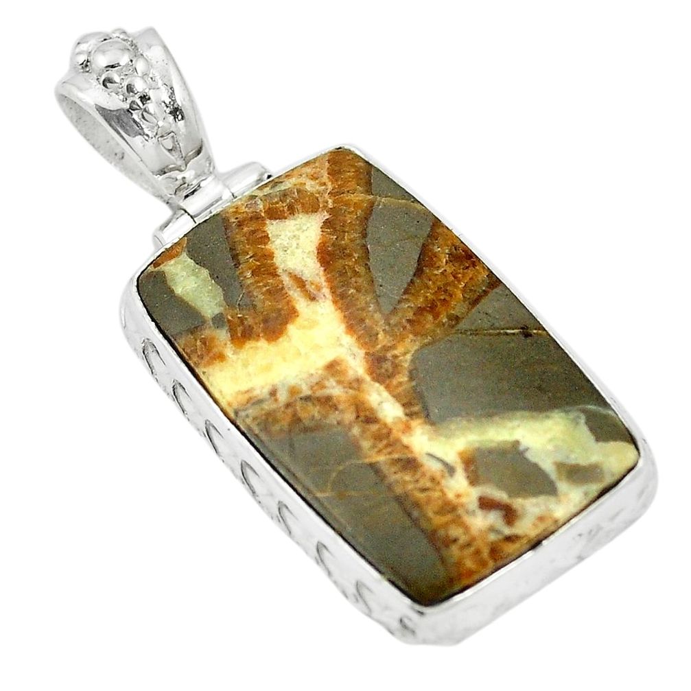 Natural brown septarian gonads 925 sterling silver pendant jewelry m56752