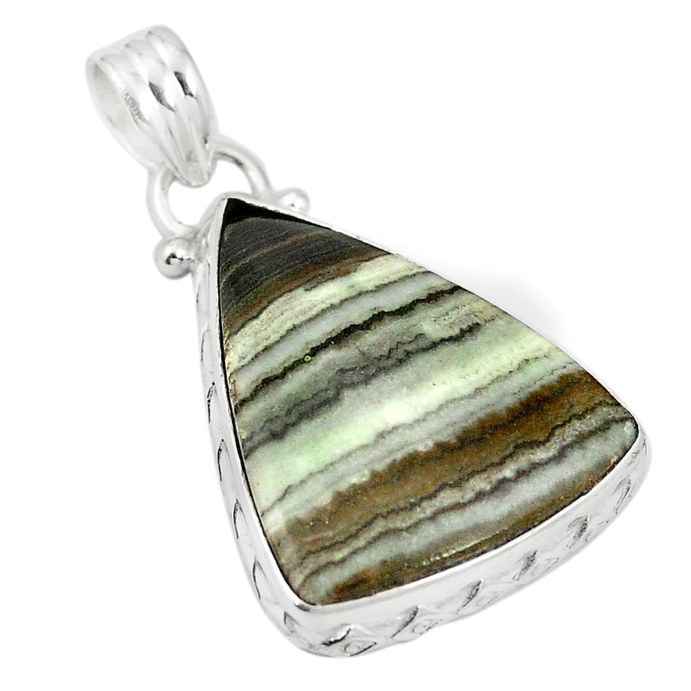 Natural black banded oil shale 925 sterling silver pendant m56783