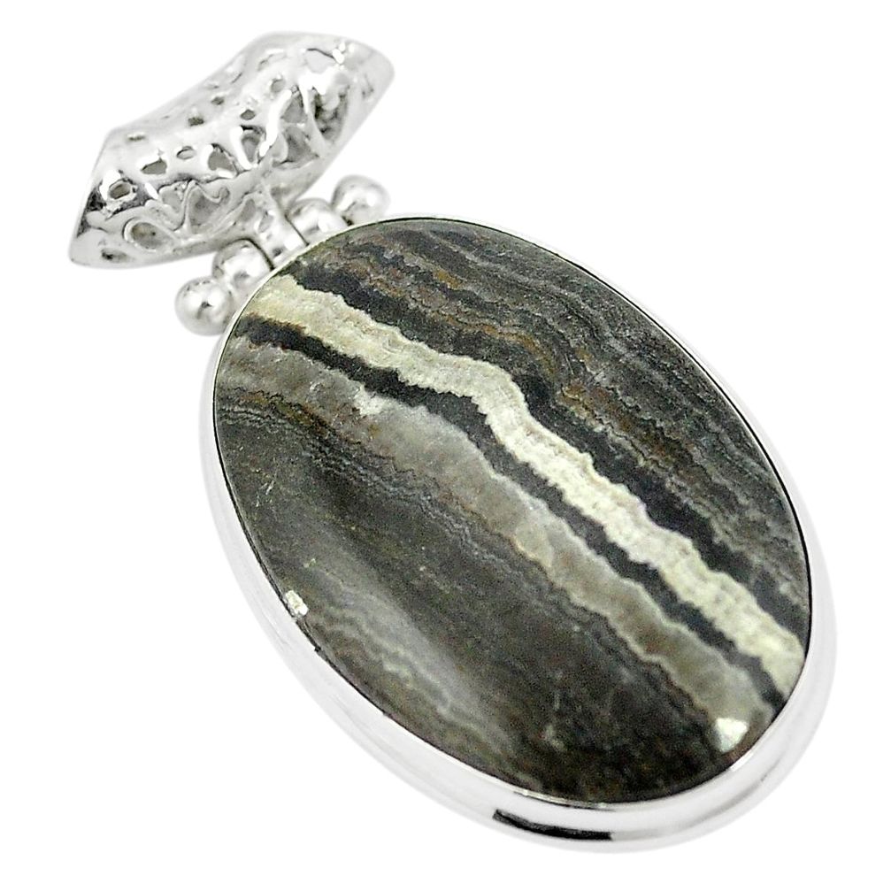Natural black banded oil shale 925 sterling silver pendant m56786