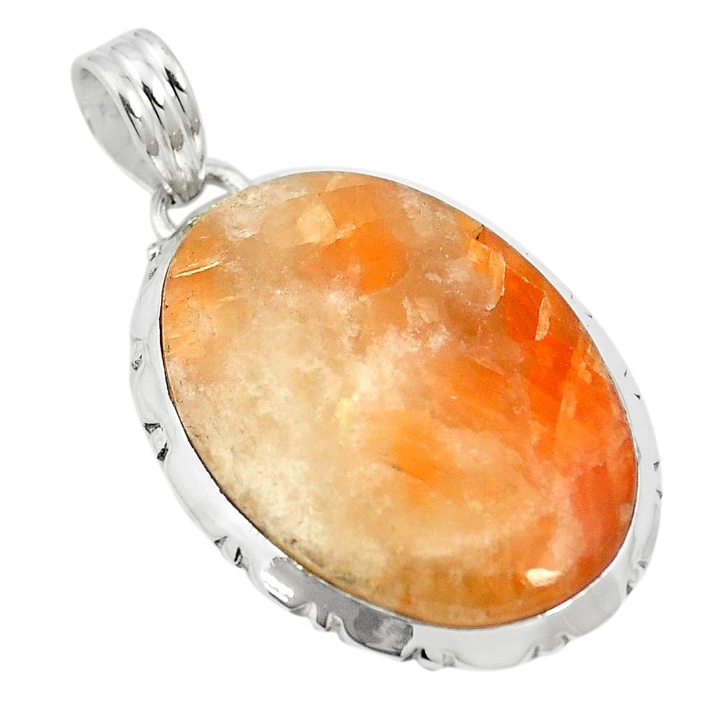 Natural orange calcite 925 sterling silver pendant jewelry m56796