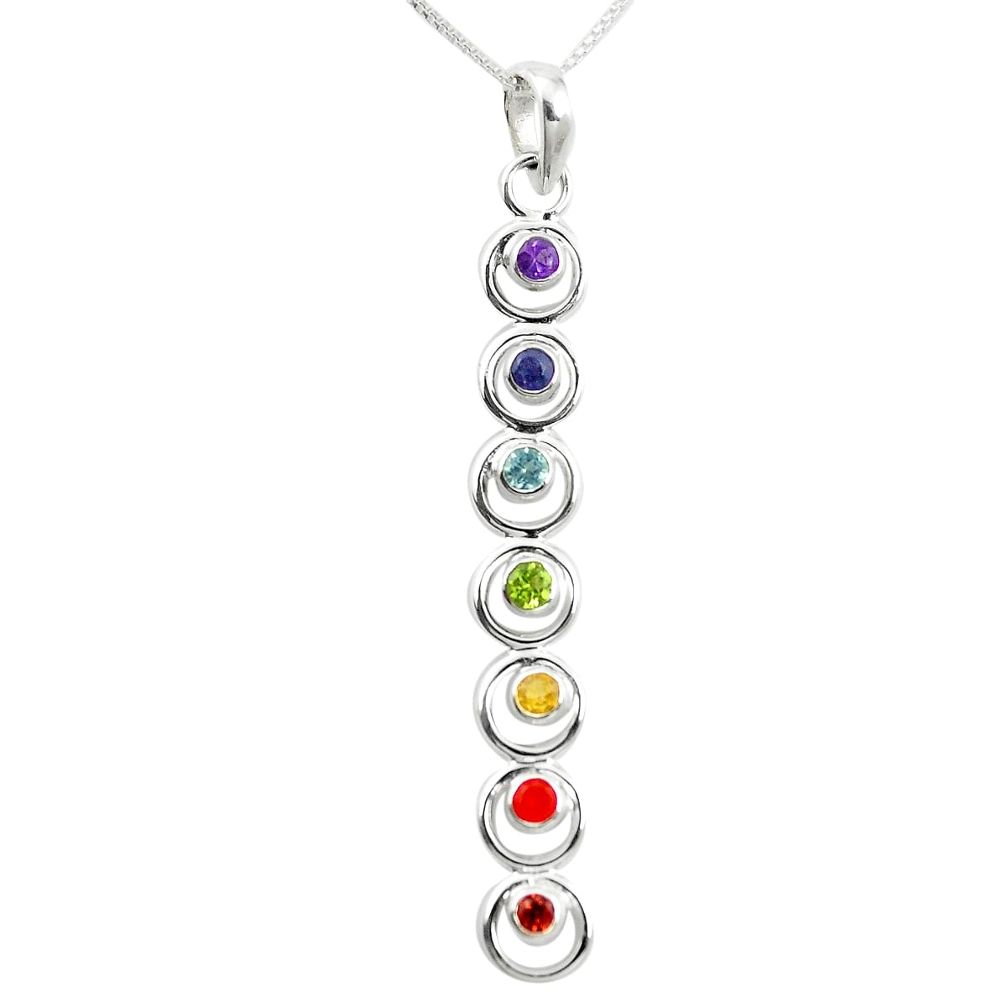 Chakra natural purple amethyst cornelian 925 silver 18' chain pendant m56846