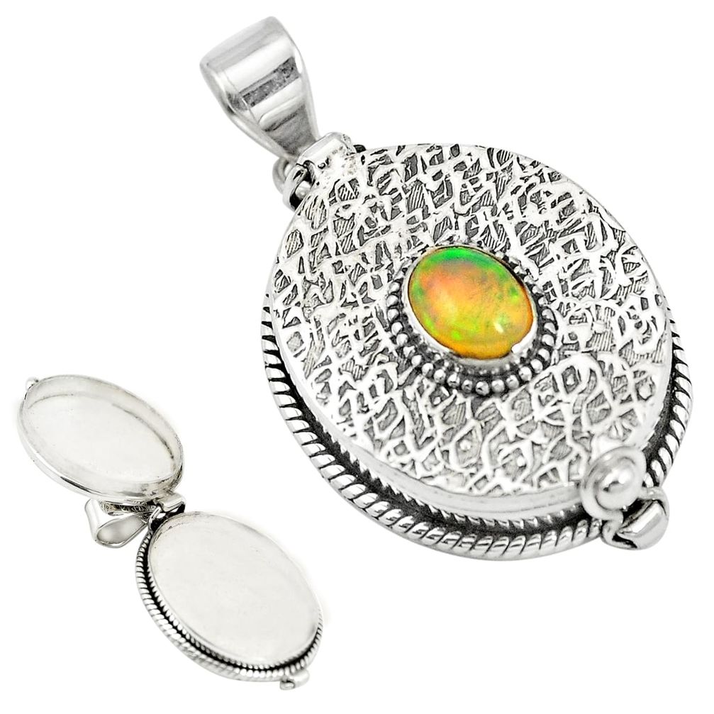 Natural multi color ethiopian opal 925 silver poison box pendant m56946