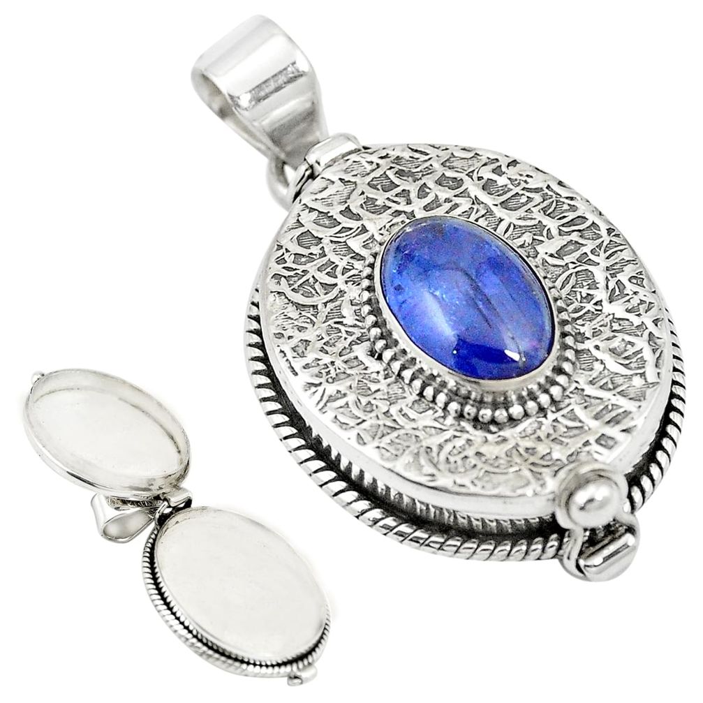 Natural blue tanzanite 925 sterling silver poison box pendant m56947