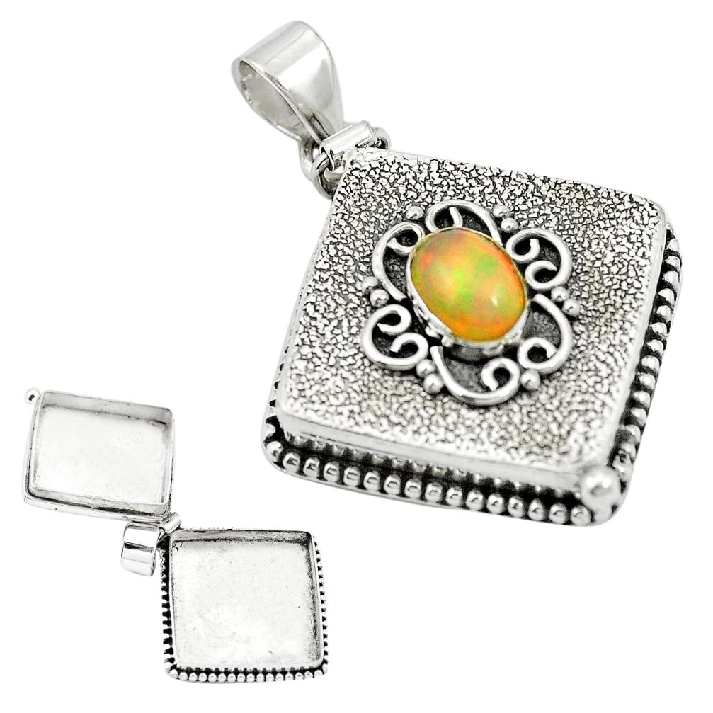 Natural multi color ethiopian opal 925 silver poison box pendant m56953