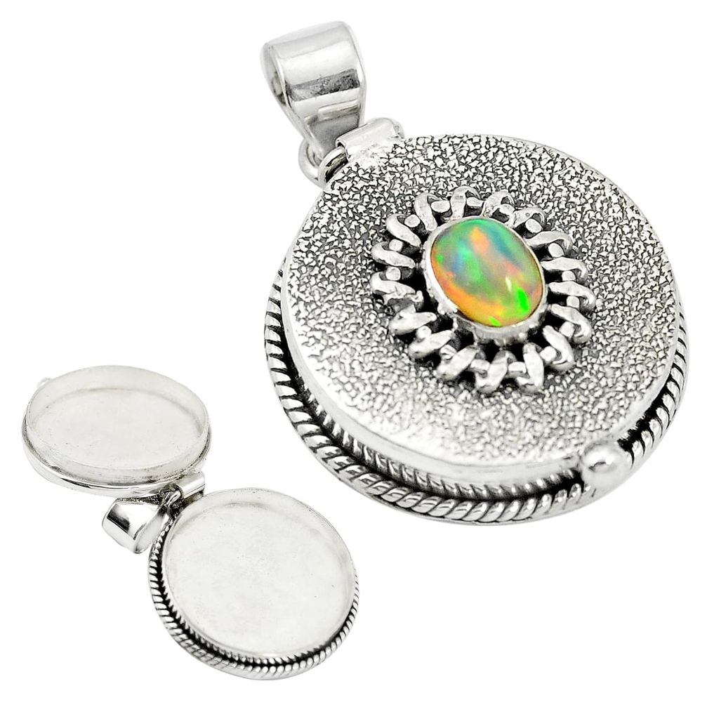 Natural multi color ethiopian opal 925 silver poison box pendant m56957