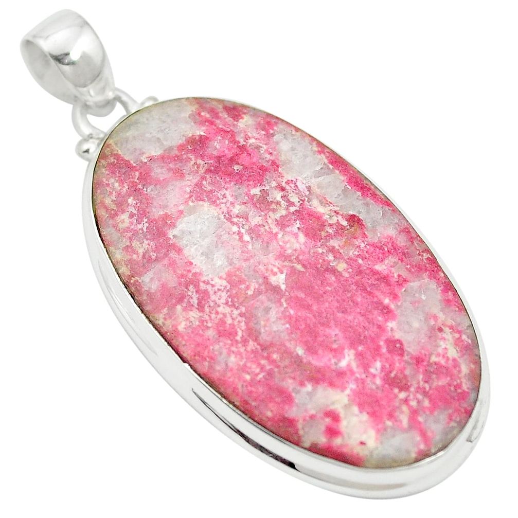 Natural pink thulite (unionite, pink zoisite) oval 925 silver pendant m57125