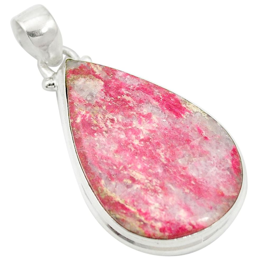 925 silver natural pink thulite (unionite, pink zoisite) pear pendant m57157