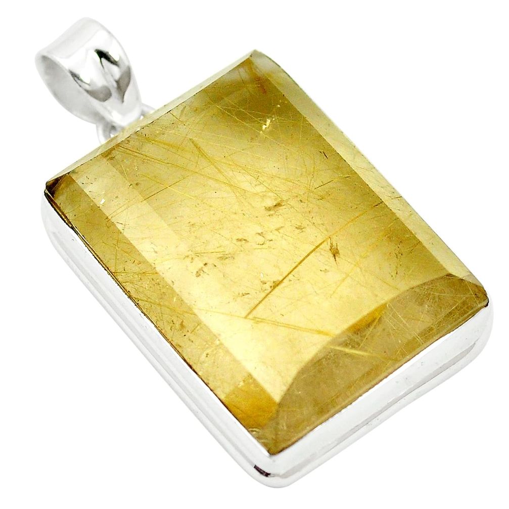 925 sterling silver faceted golden tourmaline rutile octagan pendant m57229