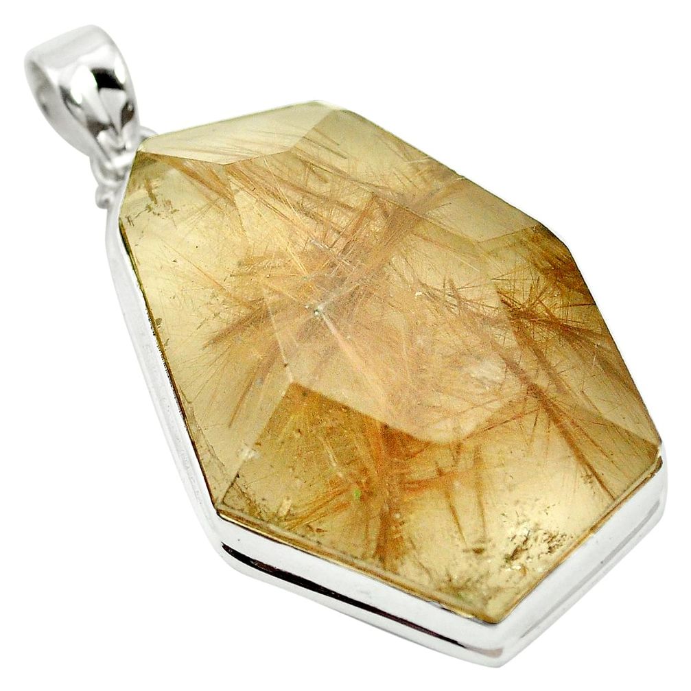 Natural golden faceted tourmaline rutile 925 sterling silver pendant m57232