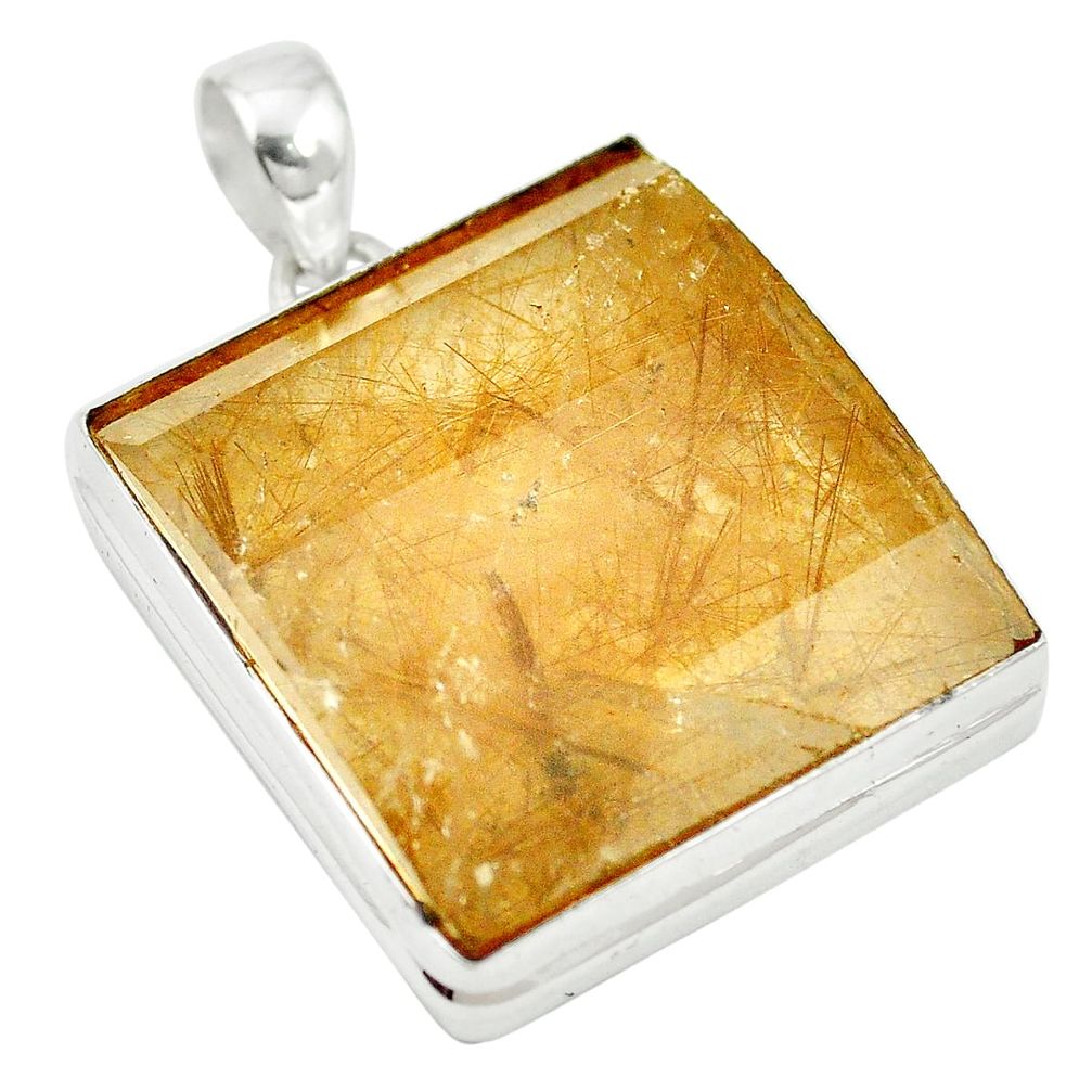 Natural golden faceted tourmaline rutile 925 sterling silver pendant m57239