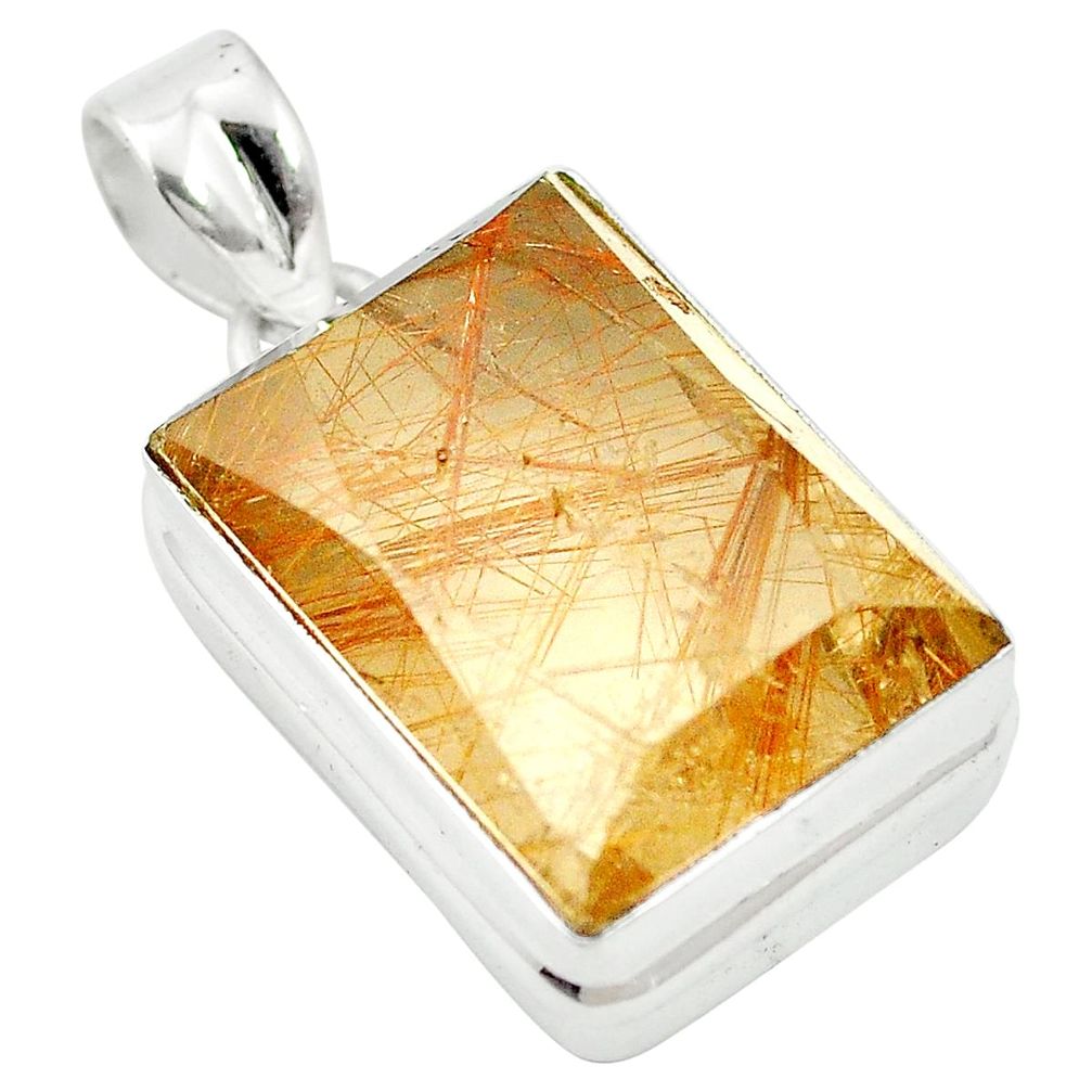 30.94cts natural golden tourmaline rutile 925 sterling silver pendant m57249