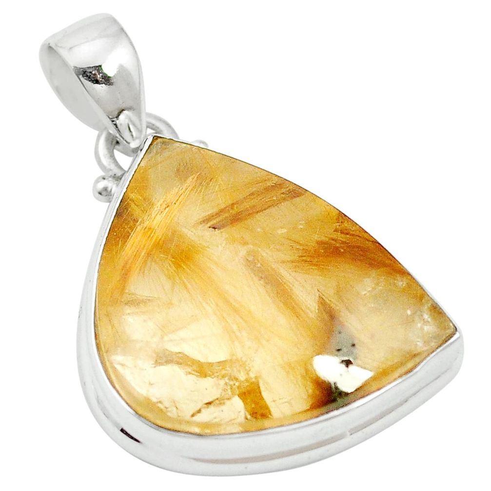 23.65cts natural golden tourmaline rutile 925 sterling silver pendant m57259