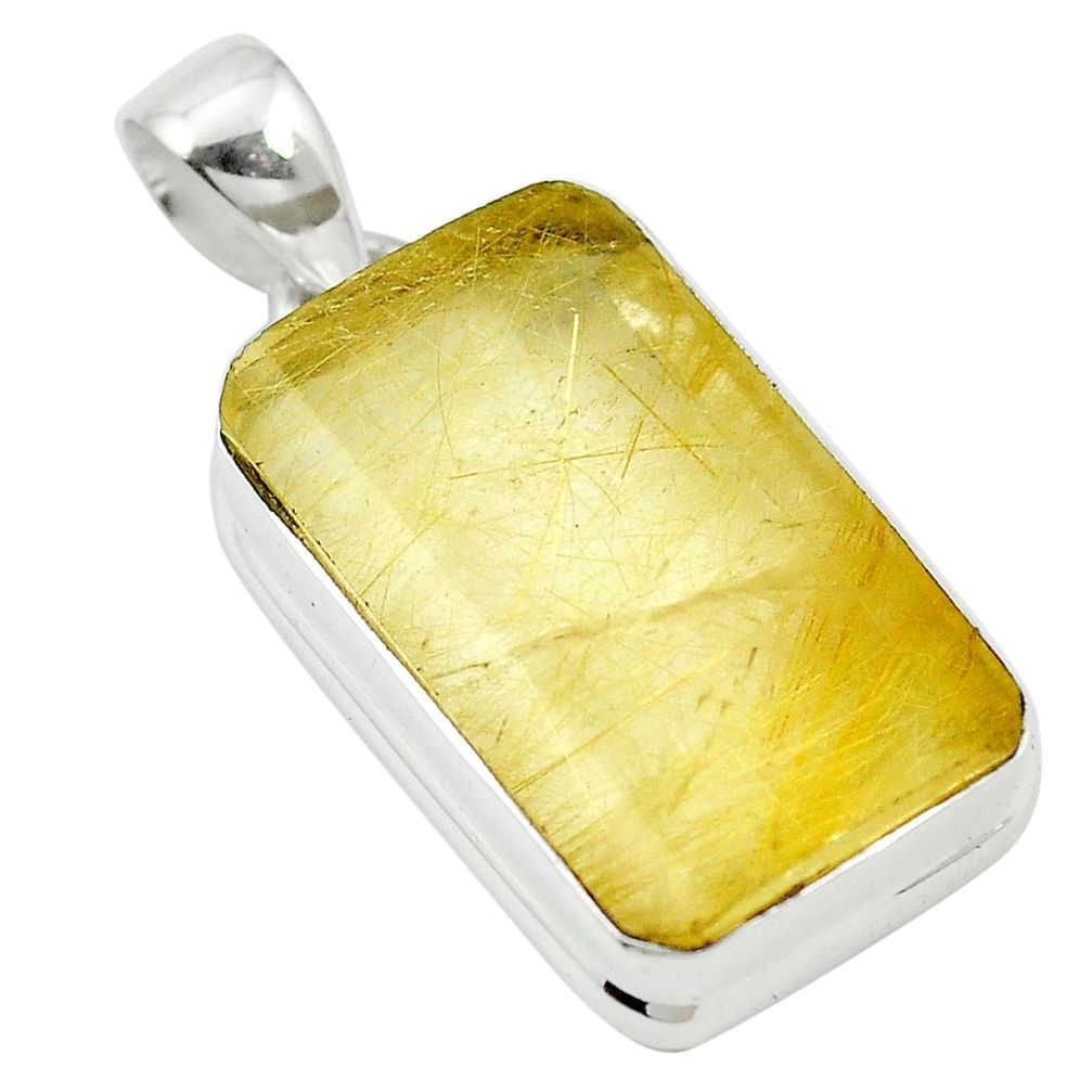 Natural faceted golden tourmaline rutile 925 sterling silver pendant m57269