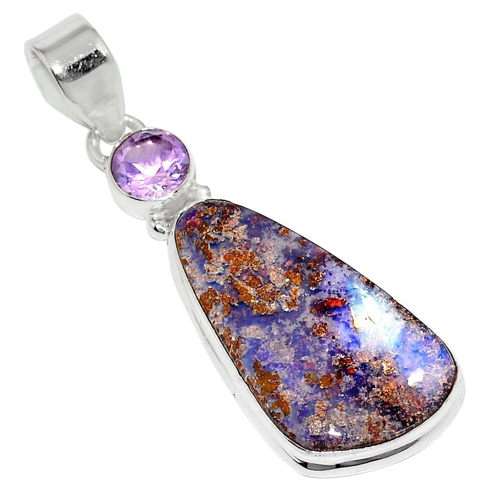 925 sterling silver natural brown boulder opal amethyst pendant jewelry m57470